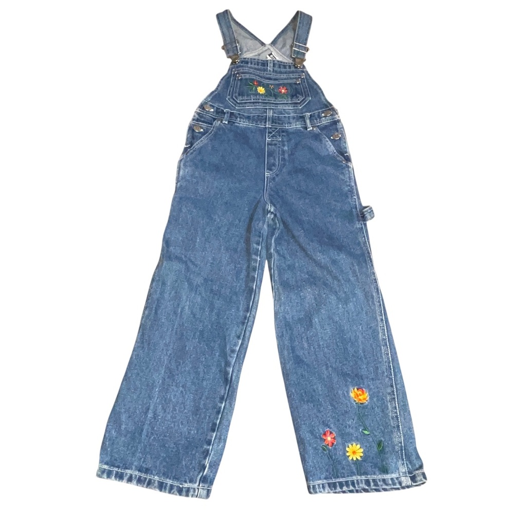 Vintage Jean Overalls Gitano Denim Jeans Girls Sz 6X Embroidered Flowers
